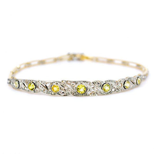 Antique Art Deco Yellow Sapphire and Diamond Bracelet