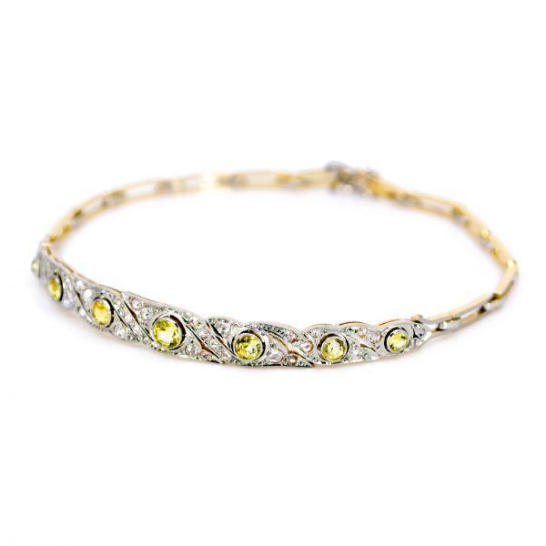 Antique Art Deco Yellow Sapphire and Diamond Bracelet