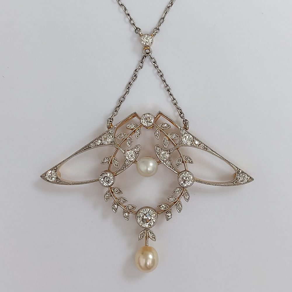 Antique Art Nouveau Diamond and Pearl Necklace ~ Brooch