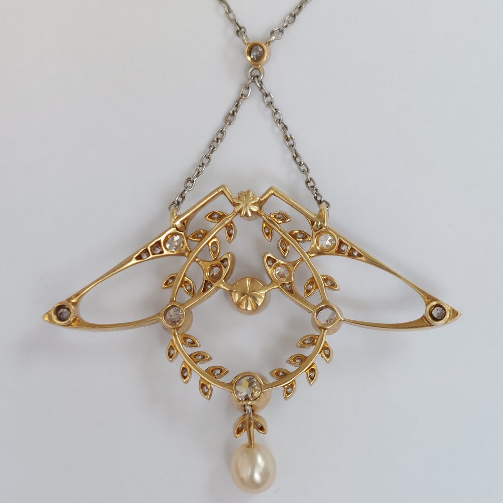Antique Art Nouveau Diamond and Pearl Necklace ~ Brooch