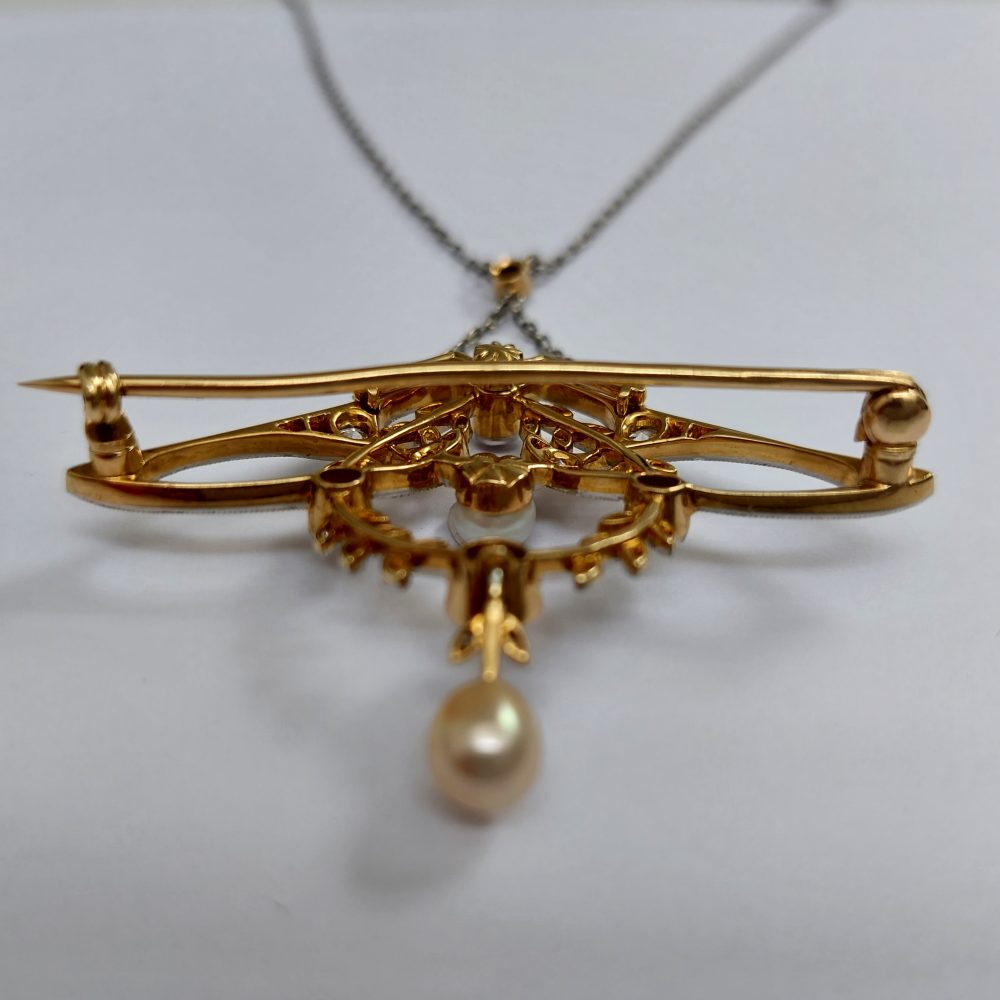 Antique Art Nouveau Diamond and Pearl Necklace ~ Brooch