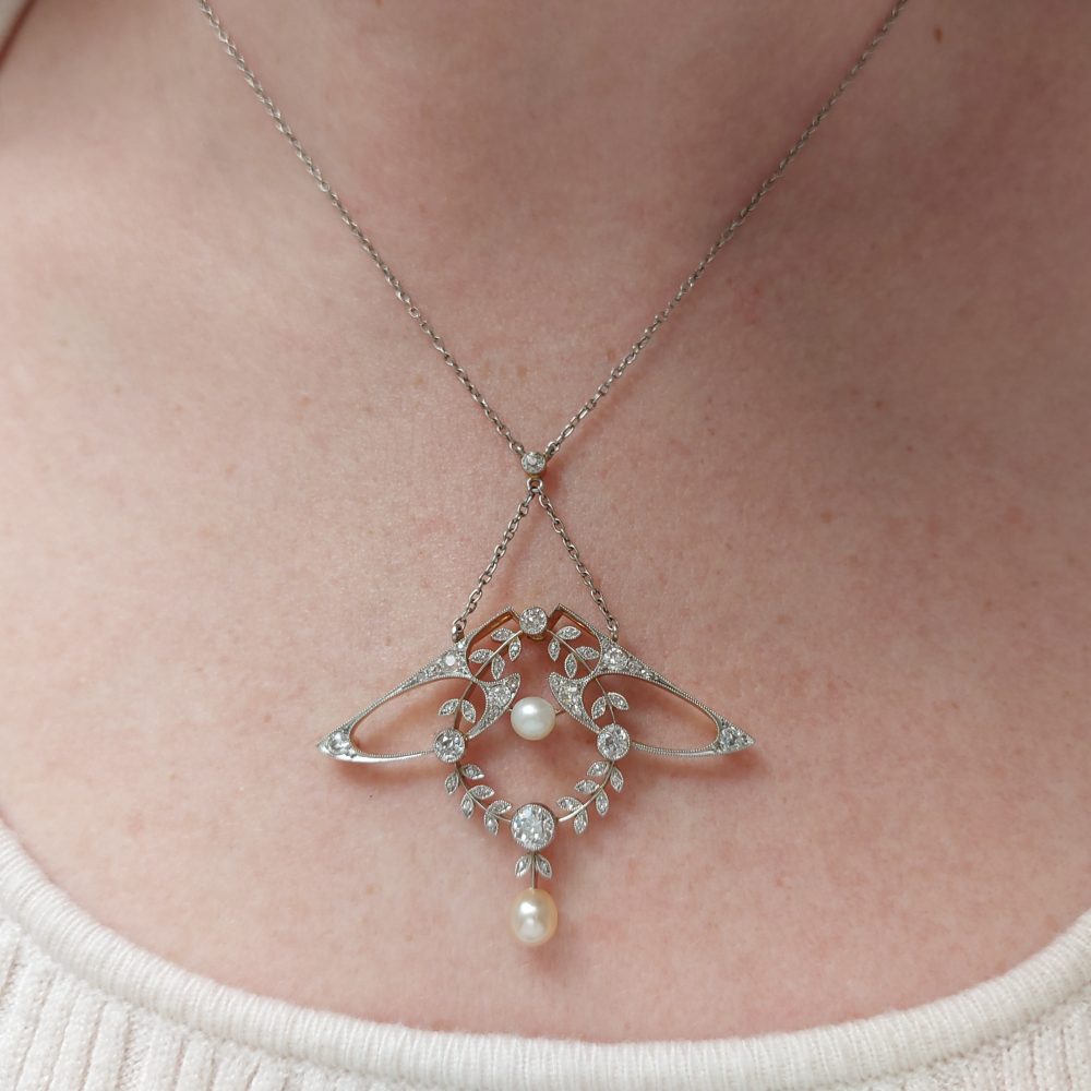 Antique Art Nouveau Diamond and Pearl Necklace ~ Brooch