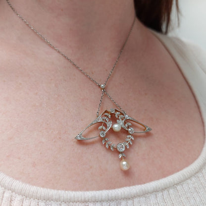 Antique Art Nouveau Diamond and Pearl Necklace ~ Brooch