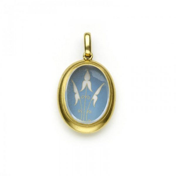Antique Art Nouveau Enamel Flower Gold Locket