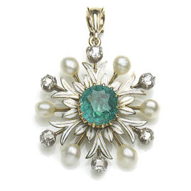 Antique Art Nouveau Gemset Edelweiss Flower Pendant-Brooch by Mrs Newman