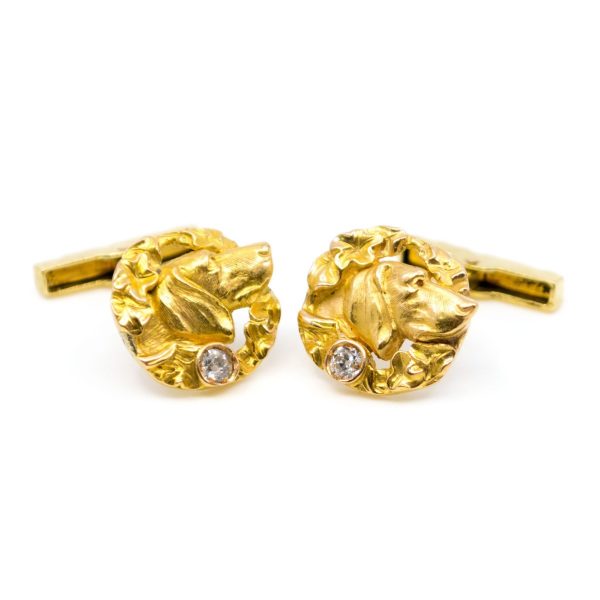 Antique Art Nouveau Gold Dog Cufflinks BB1