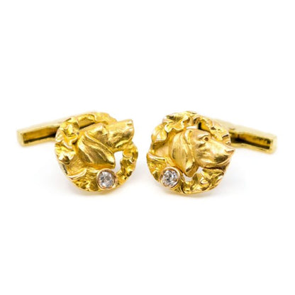 Antique Art Nouveau Gold Dog Cufflinks BB1