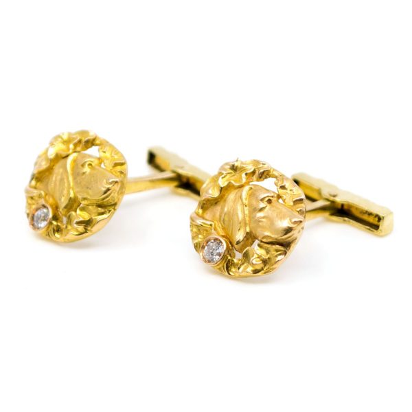Antique Art Nouveau Gold Dog Cufflinks BB2