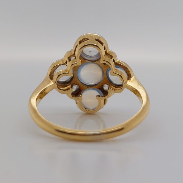 Antique Art Nouveau Moonstone and Rose Cut Diamond Cluster Ring