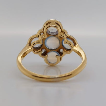 Antique Art Nouveau Moonstone and Rose Cut Diamond Cluster Ring
