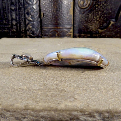 Antique Arts and Crafts Opal Pearl and Enamel Pendant