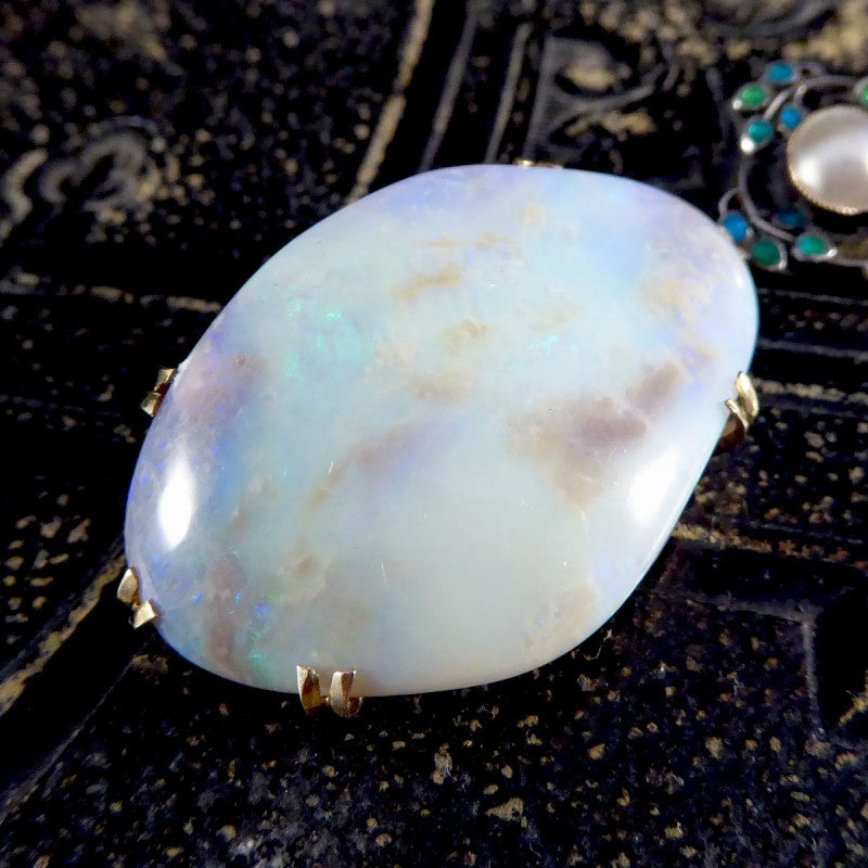 Antique Arts and Crafts Opal Pearl and Enamel Pendant