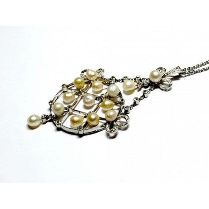 Antique Belle Epoque Diamond & Natural Pearl Pendant
