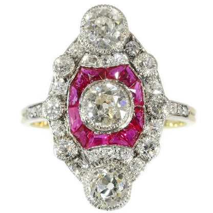 Antique Belle Epoque Diamond Ruby Ring