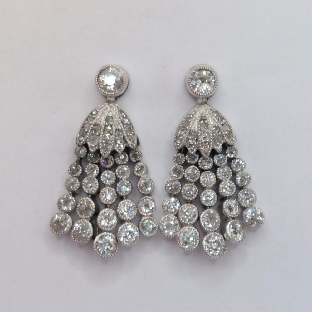 Antique Belle Epoque Diamond Tassel Earrings
