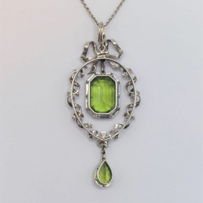 Antique Belle Epoque Peridot and Diamond Pendant Necklace