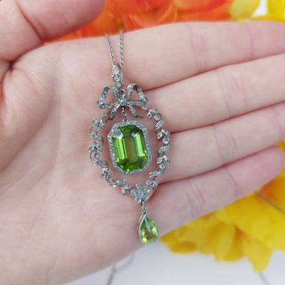 Antique Belle Epoque Peridot and Diamond Pendant Necklace