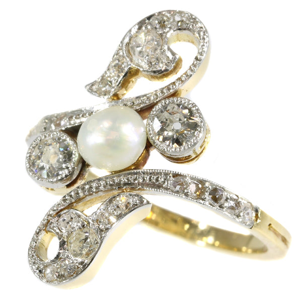 Antique Belle Époque Diamond Pearl Ring