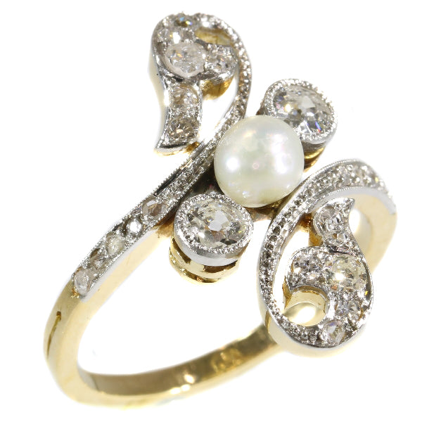 Antique Belle Époque Diamond Pearl Ring