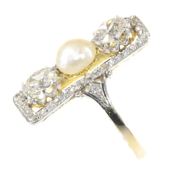 Antique Belle Époque Pearl Diamond Ring