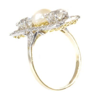 Antique Belle Époque Pearl Diamond Ring