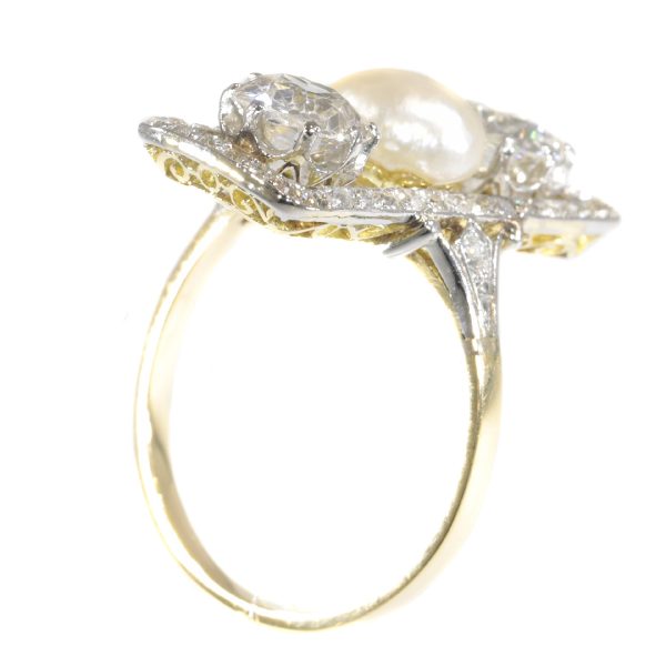 Antique Belle Époque Pearl Diamond Ring