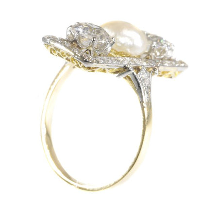 Antique Belle Époque Pearl Diamond Ring