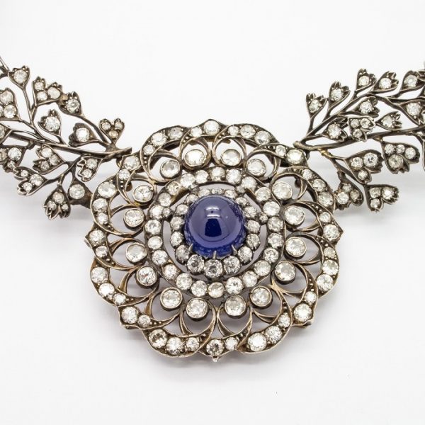 Antique Cabochon Sapphire Diamond Necklace