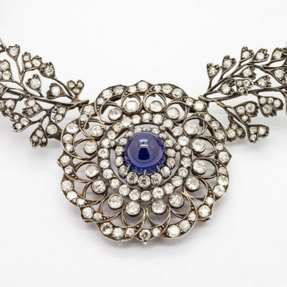 Antique Cabochon Sapphire Diamond Necklace