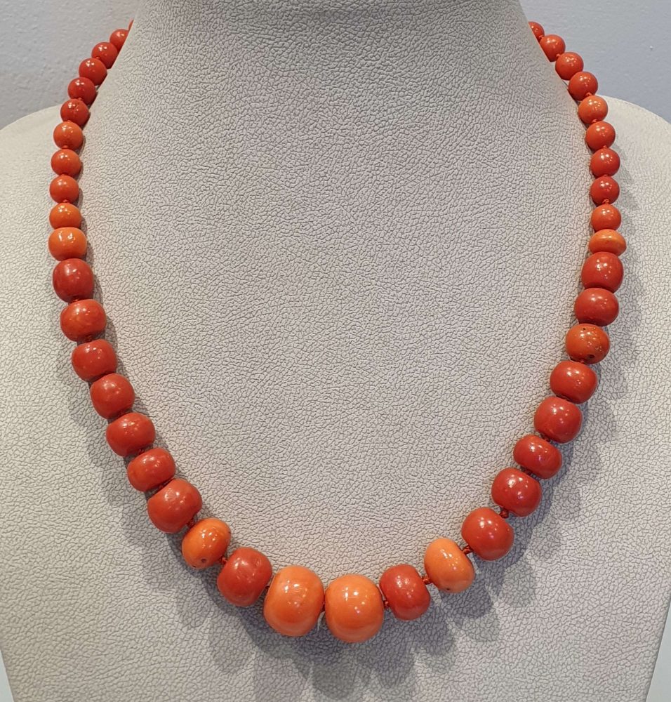 Antique Graduated Natural Coral Beaded Necklace, Circa 1900