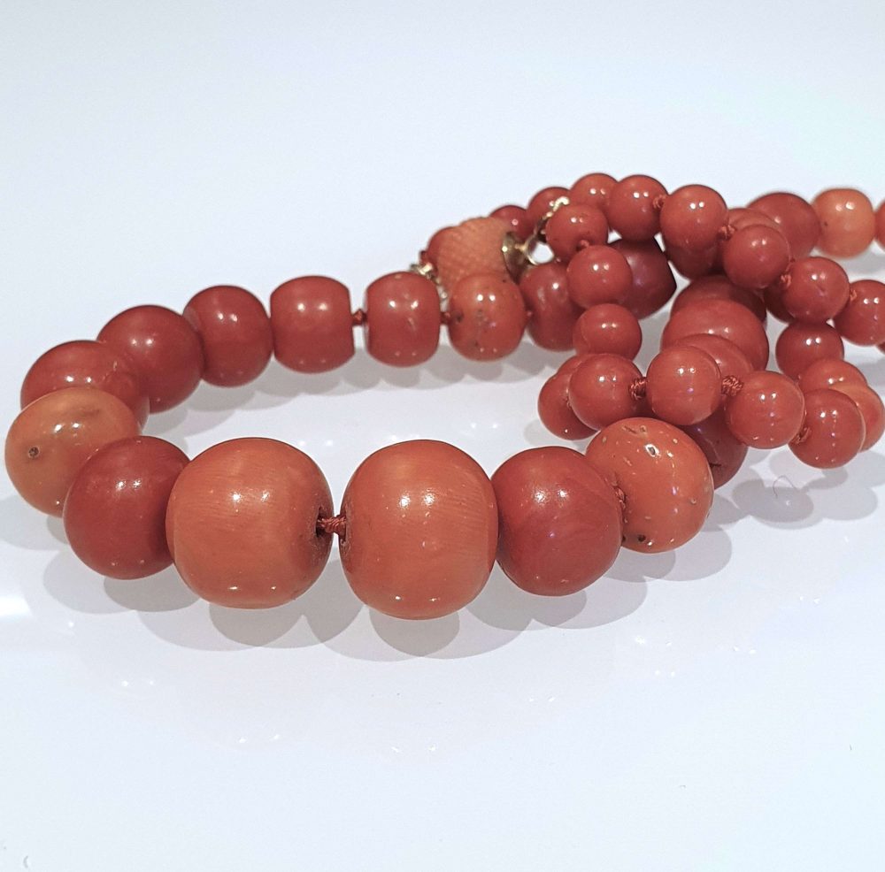Antique Graduated Natural Coral Beaded Necklace, Circa 1900