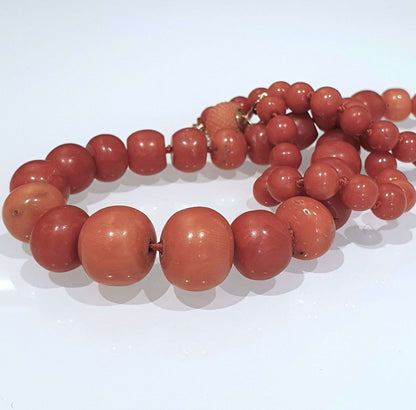 Antique Graduated Natural Coral Beaded Necklace, Circa 1900