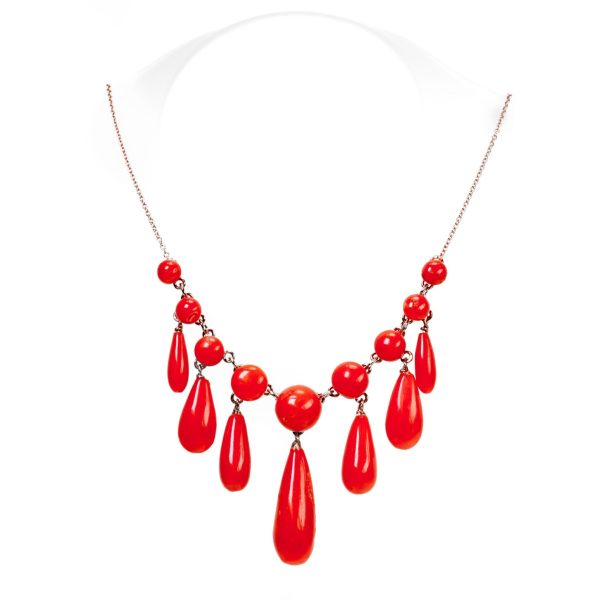 Antique Coral Fringe Gold Necklace BB1