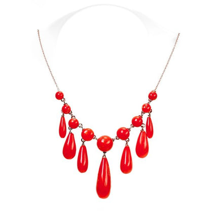 Antique Coral Fringe Gold Necklace BB1