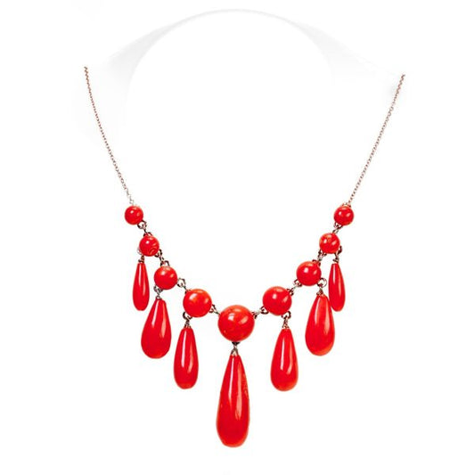 Antique Coral Fringe Gold Necklace BB1