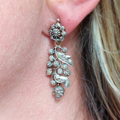 Antique Diamond and Silver Upon Gold Drop Earrings, 3.00ct