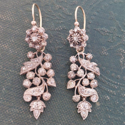Antique Diamond and Silver Upon Gold Drop Earrings, 3.00ct