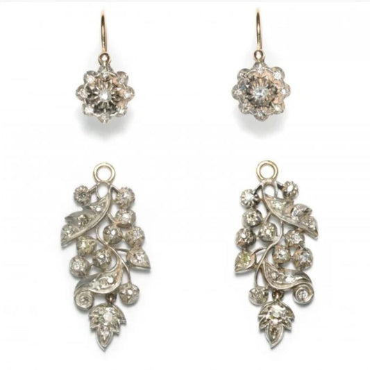 Antique Diamond and Silver Upon Gold Drop Earrings, 3.00ct