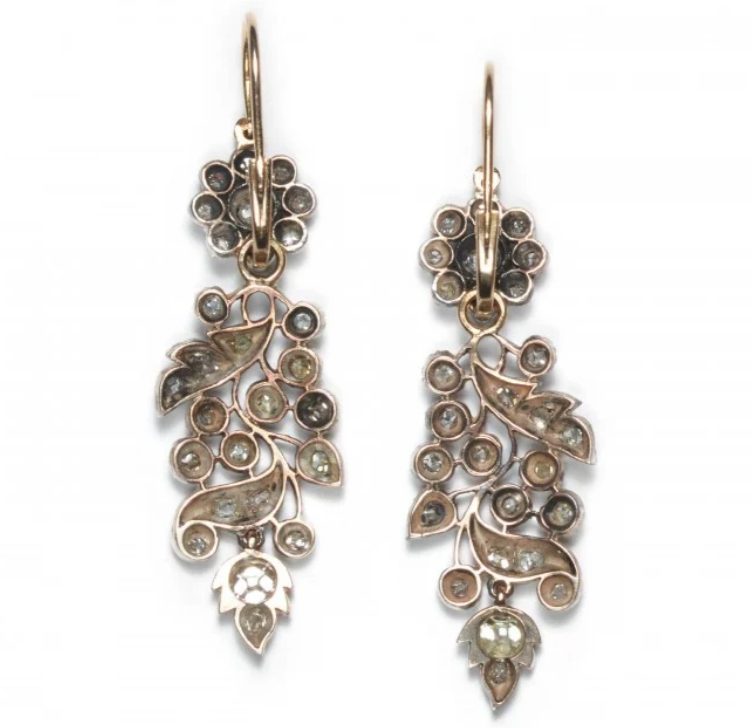 Antique Diamond and Silver Upon Gold Drop Earrings, 3.00ct