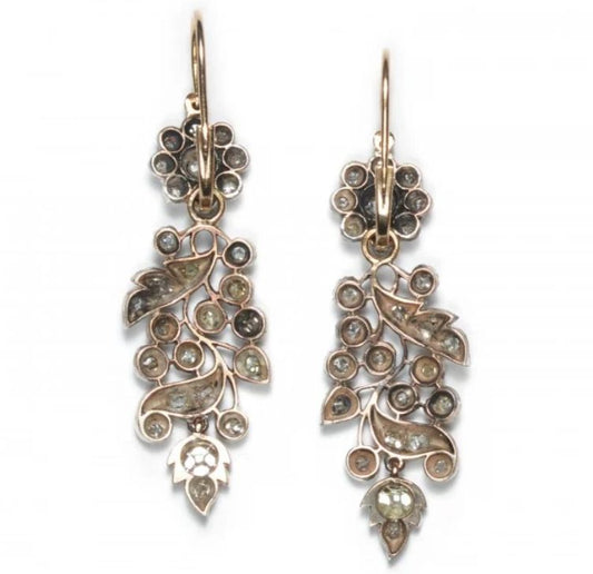 Antique Diamond and Silver Upon Gold Drop Earrings, 3.00ct