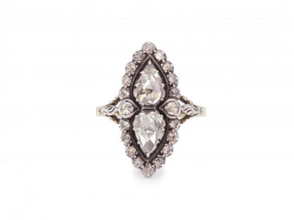 Antique Double Rose Cut Diamond Ring, Marquise Shape