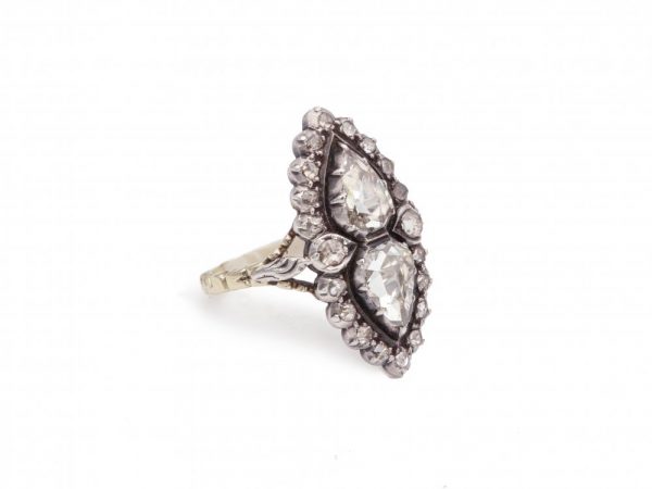 Antique Double Rose Cut Diamond Ring, Marquise Shape