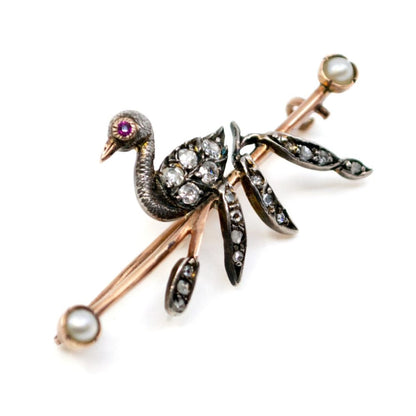 Antique Duckling Diamond and Pearl Brooch BB2
