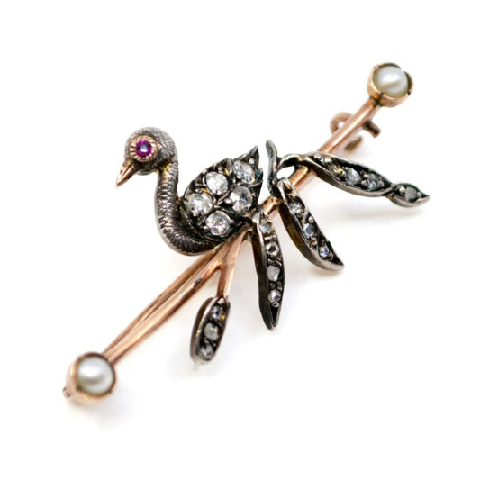 Antique Duckling Diamond and Pearl Brooch BB2