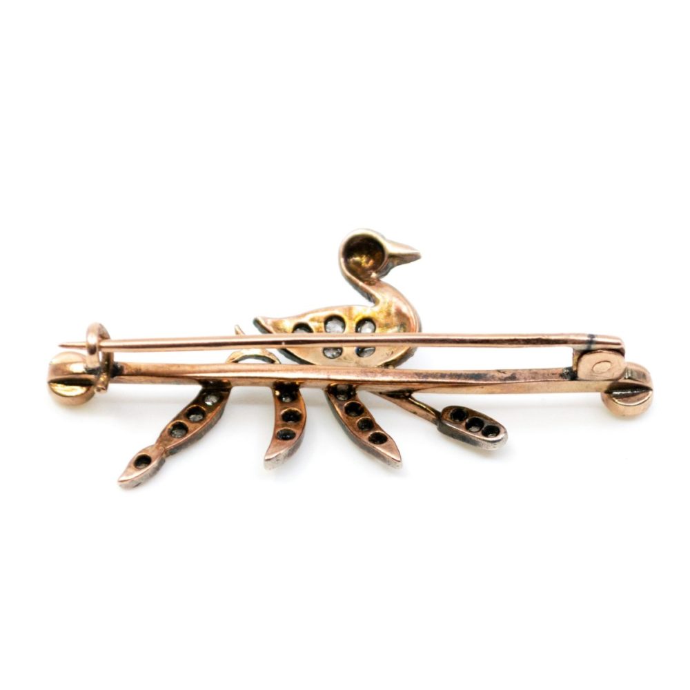 Antique Duckling Diamond and Pearl Brooch