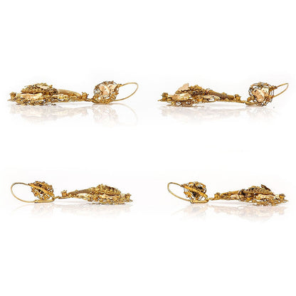 Victorian Antique Dutch Etruscan Cannetille Filigree 18ct Yellow Gold Floral Drop Earrings