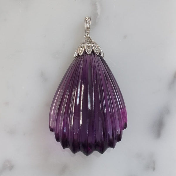 Antique Early Art Deco Amethyst and Diamond Pendant