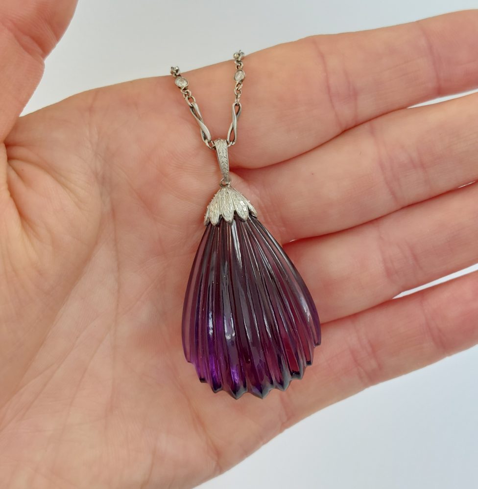 Antique Early Art Deco Amethyst and Diamond Pendant