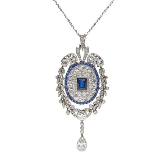 Antique Early Art Deco Sapphire Diamond Platinum Pendant
