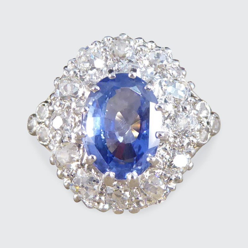 Antique Edwardian 1.62ct Sapphire and Diamond Cluster Ring